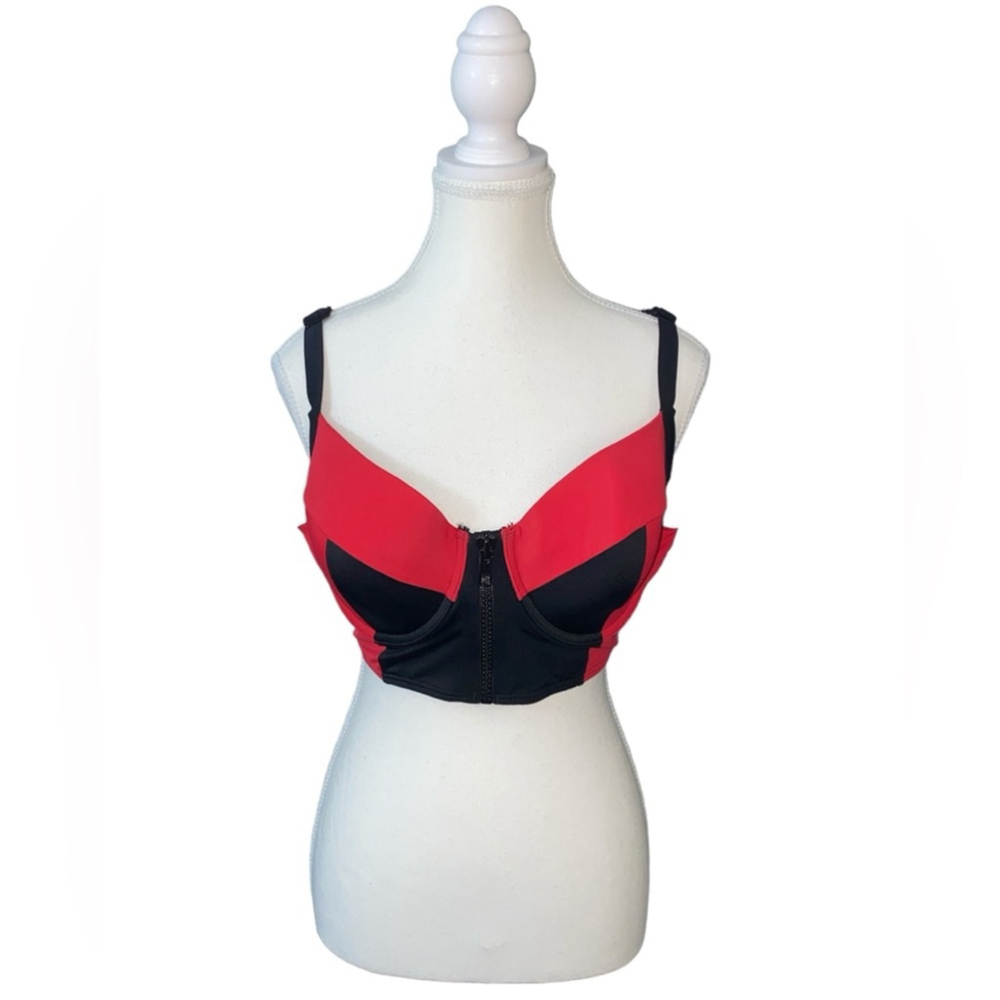 🆕Cactus - Colour block front zip balconette bikini top